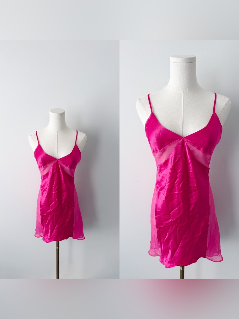 2005 Victoria’s Secret pink satin sheer panel slip dress